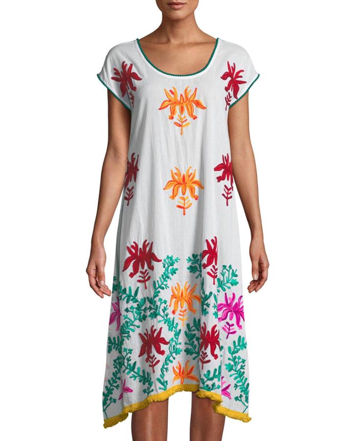 Alberta V-neck Dress W/ Lotus Floral Embroidery
