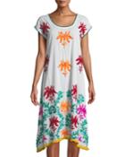 Alberta V-neck Dress W/ Lotus Floral Embroidery