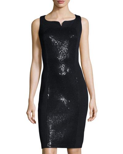 Signature Santana Knit Sequin-panel Dress, Black