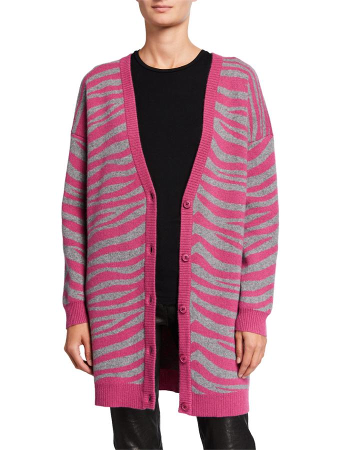Cashmere Zebra Duster Button-front Cardigan