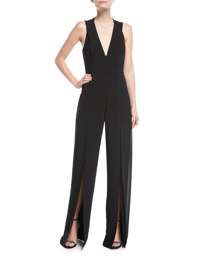 Sleeveless Cutout-back Chiffon Panel Jumpsuit