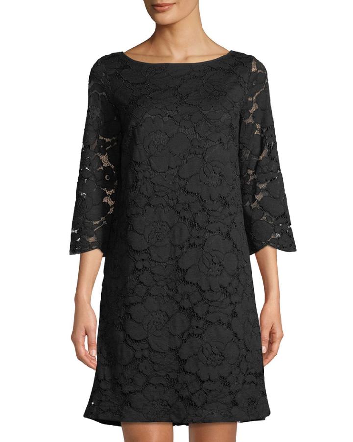 3/4-sleeve Lace Bow-back Dress