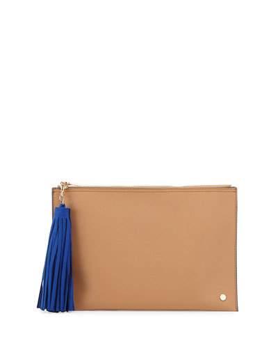 Faux Saffiano Leather Pouch W/tassel, Camel