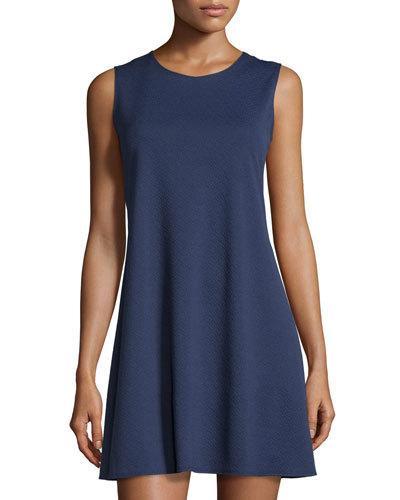 Sleeveless Double-knit Trapeze Dress, Navy