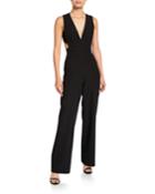 Plunge-neck Sleeveless Crepe Jumpsuit With Cutouts