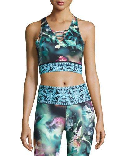 Orchid-print Lace-up Crop Top,