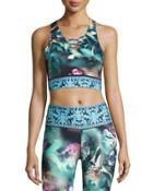 Orchid-print Lace-up Crop Top,