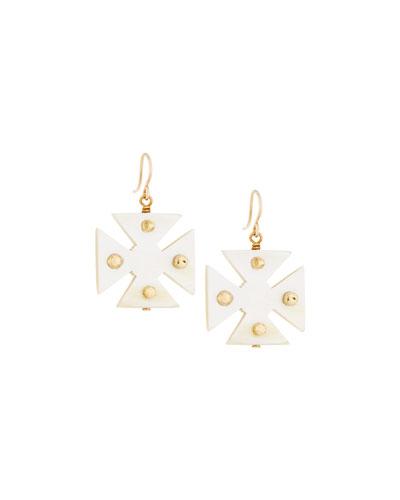 Arba Studded Light Horn Maltese Cross Drop Earrings