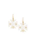 Arba Studded Light Horn Maltese Cross Drop Earrings