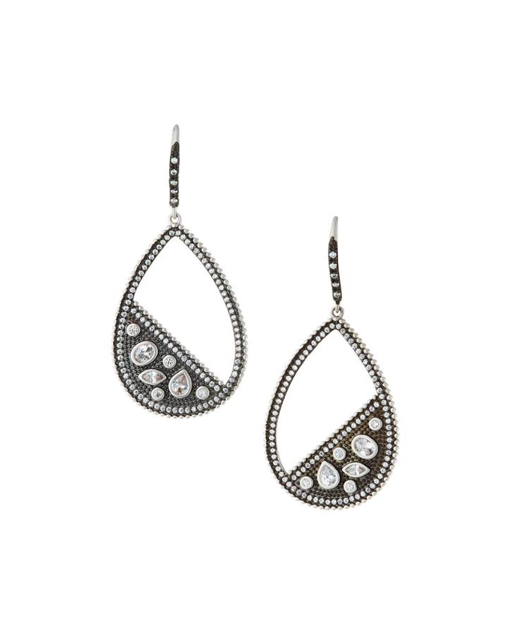 Industrial Finish Pave Open Teardrop Earrings