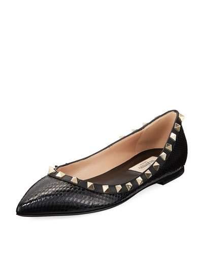 Rockstud Snakeskin Ballerina Flat