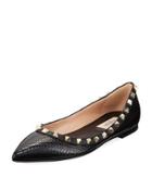 Rockstud Snakeskin Ballerina Flat