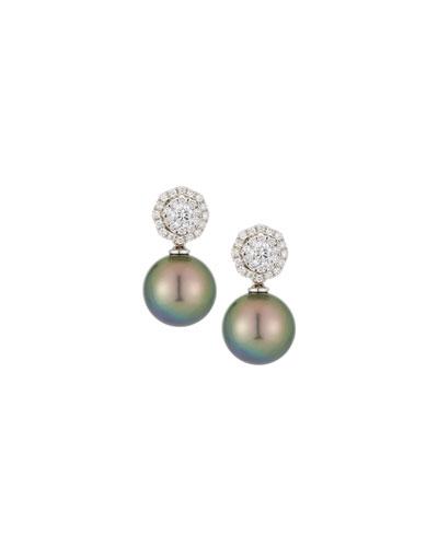 18k Octagonal Diamond & Tahitian Pearl Drop Earrings
