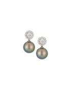 18k Octagonal Diamond & Tahitian Pearl Drop Earrings