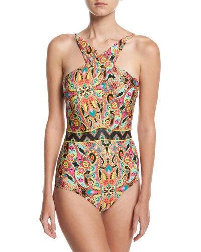 Twist Graphic-print One-piece Swimsuit,