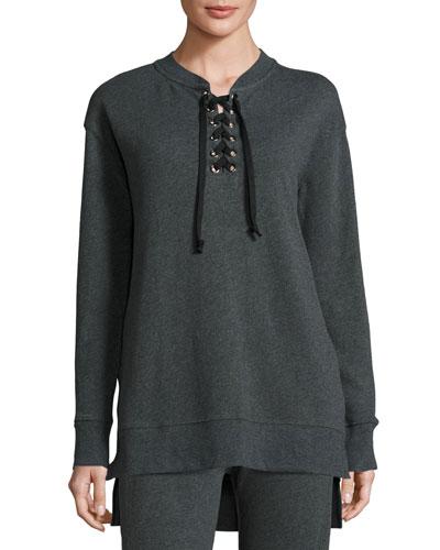 Lace-up Pullover Sweater, Charcoal