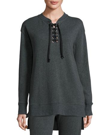 Lace-up Pullover Sweater, Charcoal