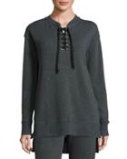 Lace-up Pullover Sweater, Charcoal