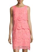 Tiered Lace Sleeveless Dress, Coral