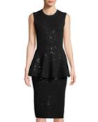 Embellished Sleeveless Peplum Dress, Black