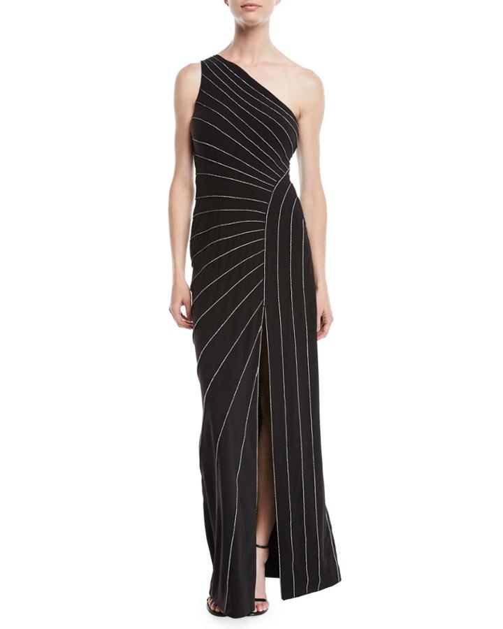 One-shoulder Gown W/ Chain Piping