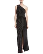 One-shoulder Gown W/ Chain Piping