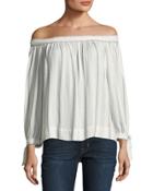 Striped Off-the-shoulder Blouse, White/blue