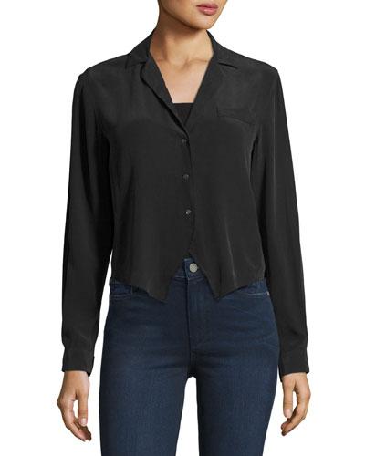 Gabrielle Silk Long-sleeve Top, Black