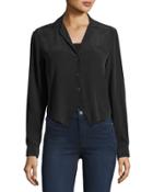 Gabrielle Silk Long-sleeve Top, Black