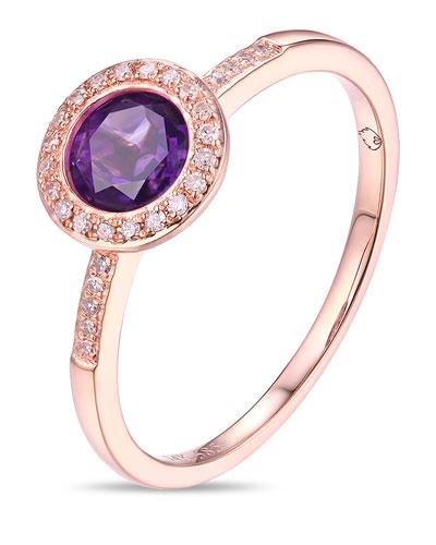 14k Rose Gold Amethyst & Diamond Ring,
