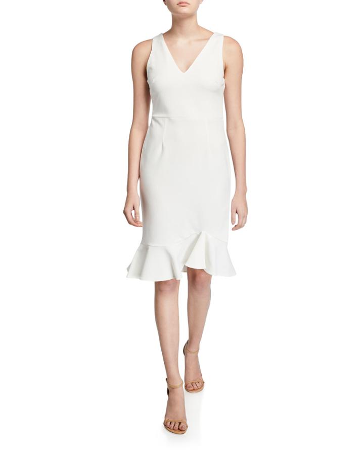 Scuba Crepe Dress With Ruffle Hem