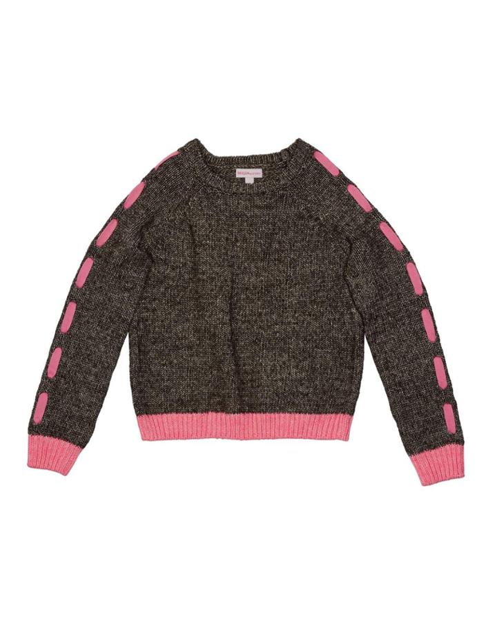 Girl's Lace Up Sleeve Knit Sweater,