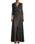 Koro Laminated Voile Wrap-front Gown, Black