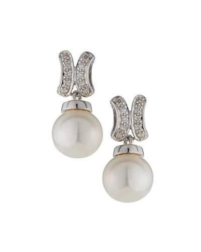14k Freshwater Pearl & Diamond Dangle Earrings,