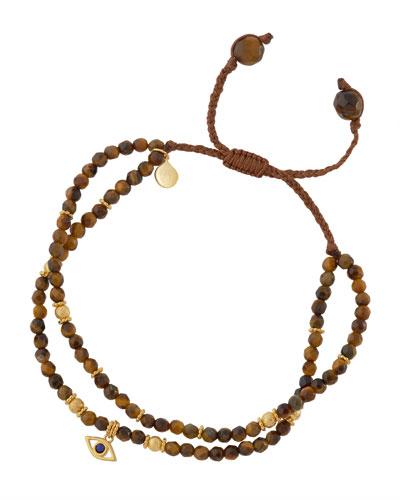 Tiger's Eye Beaded Bracelet W/ Evil Eye Charm, Brown