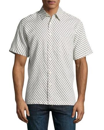 Diamond-print Short-sleeve Sport Shirt, Off White