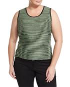 Striped Stretch-knit Tank, Green/black,