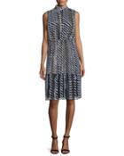 Layered Stencil-stripe Sleeveless Dress, Caviar/multi