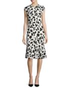 Cap-sleeve Leaf-print Flounce Dress