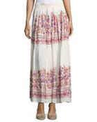 Embroidered Tiered Maxi Skirt, White Pattern