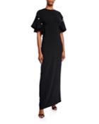 Agatha Drop Shoulder Column Gown With Embellishment