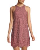 Caspian Lace High-neck Dress, Pink