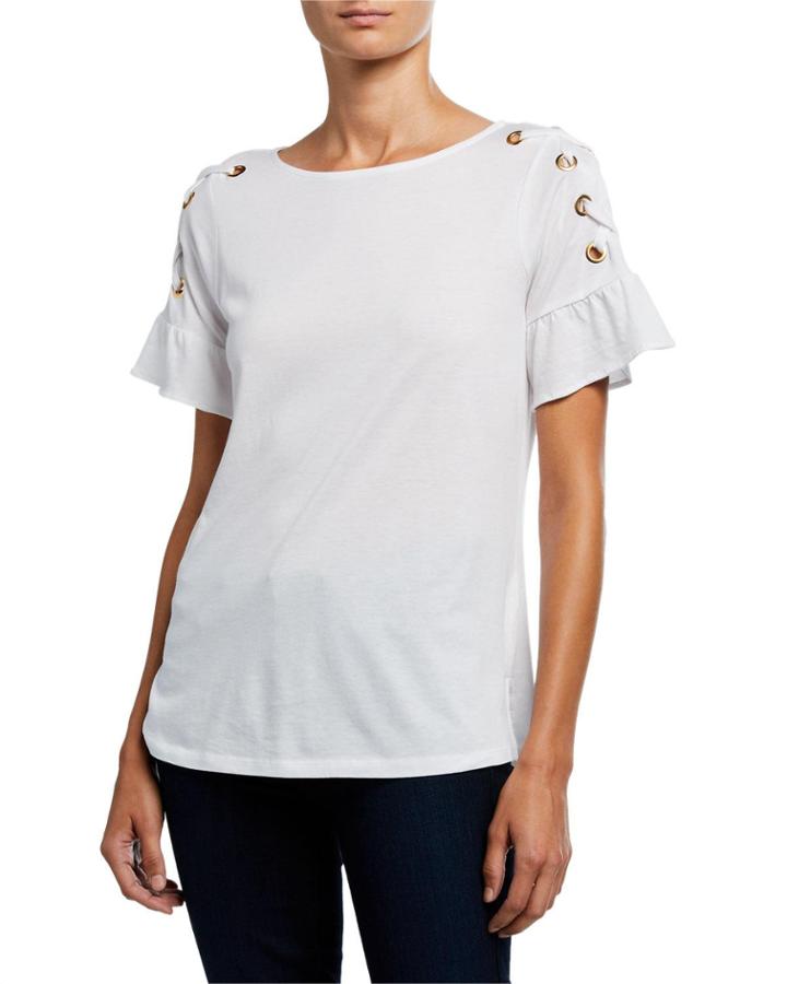 Boat-neck Grommet-shoulder Top