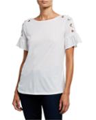 Boat-neck Grommet-shoulder Top