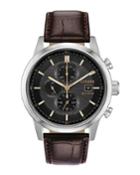Men's 43mm Chronograph Watch W/ Leather Strap, Brown/black