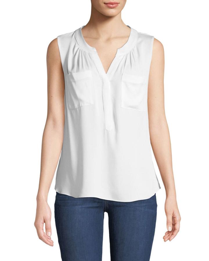Sleeveless Stretch Silk Popover Blouse