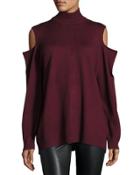 Cold-shoulder Zip-back Jersey Top, Red