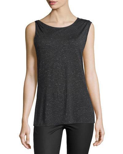 Sleeveless Draped-back Top, Metallic Charcoal