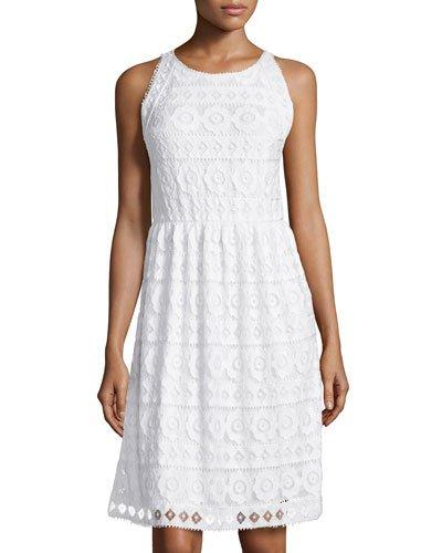 Sleeveless Floral Lace Dress, Off White