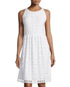 Sleeveless Floral Lace Dress, Off White